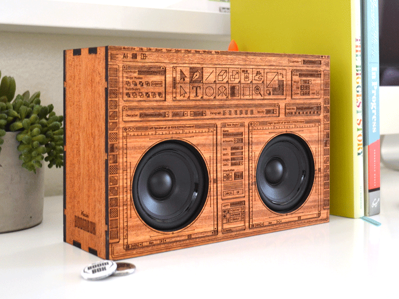 Wooden Boombox / Trust The Process boom box illustrator laser pizza process