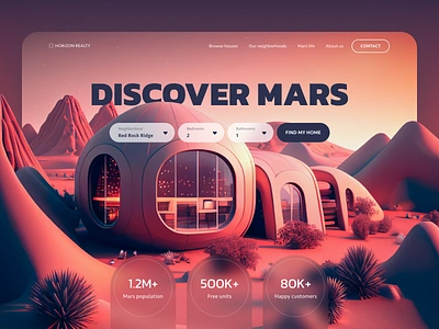 Discover Mars - Real Estate design home house illustration inspiration mars midjourney mountains nature pink planet real estate red ui ux web website