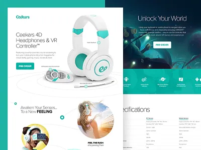 Ceekars Landing Page green headphones landing page product teal turquoise ui web web design website