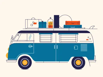 Adventure adventure bags classic door icon road trip suitcase surfboard van vector vintage vw