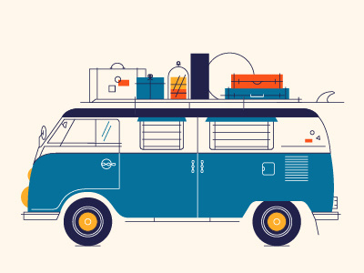 Adventure adventure bags classic door icon road trip suitcase surfboard van vector vintage vw
