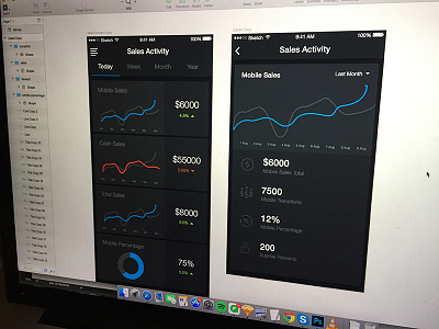 Track Your Sales - Dark Version app charts clean data design interface line mobile simple ui ux visualisation