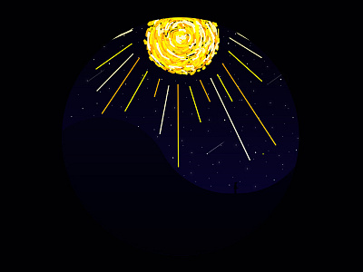 Last Night of the Month boy brush illustration minimal moon mountain night silhouette sky stars sun texture