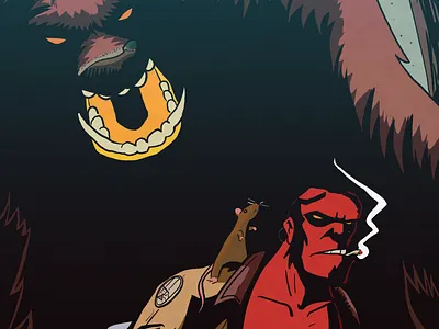 Hellboy Vs The Gruffalo art comics digital gruffalo hellboy illustration