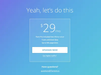 Filament Trial Upgrade Panel color filament gradient overlay pricing pricing page product trial ui upgrade