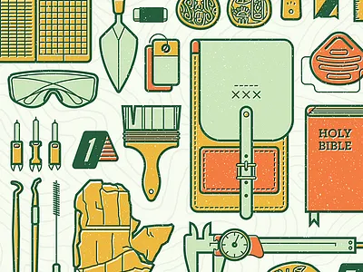 Tools of the Trade archaeology archeology artifacts bible dig editorial equipment evidence illustration knolling tools truth