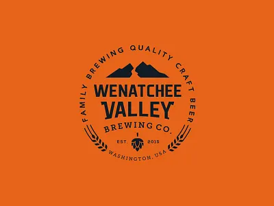 Wenatchee Valley Beer Action badge beer crest emblem hop label logo mountain open packaging river valley wheat