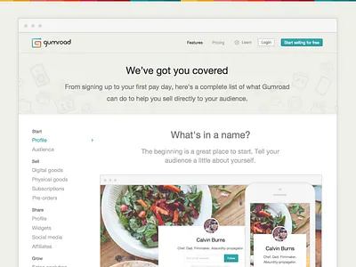 Features clean features flat icons landing list marketing promotion sidenav