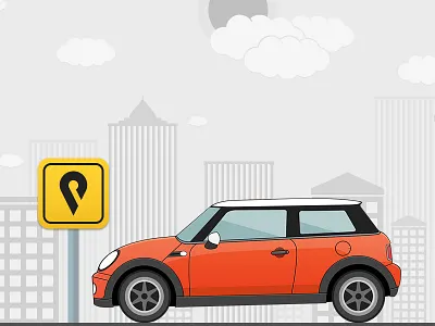 Parking car illustration building cloud flat design flat illustration illustration mini copper parking parking board road sign sign board tyres