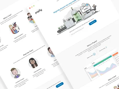 Popily Landing Page data analytics illustration landing page landpage machine spreadsheets web design white