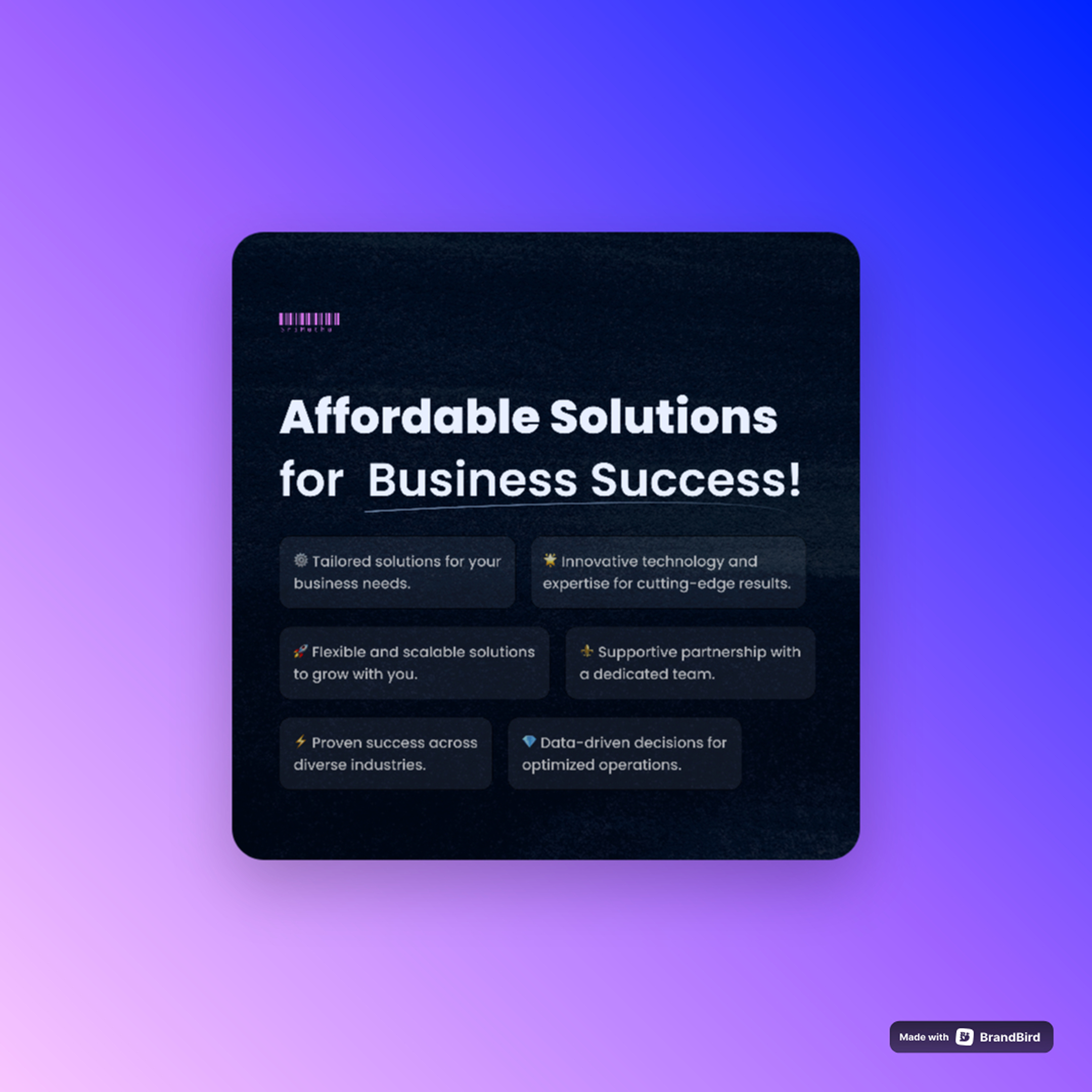 Affordable Solutions Provided | Social Media Post Design black dark design design glassmorphism graphic design icons minimal design noise social media post