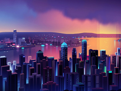 Skyline city cityscape design futur illustration light logo neon retro skyscraper smartcity tech travel trystram ui