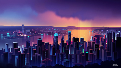 Skyline city cityscape design futur illustration light logo neon retro skyscraper smartcity tech travel trystram ui