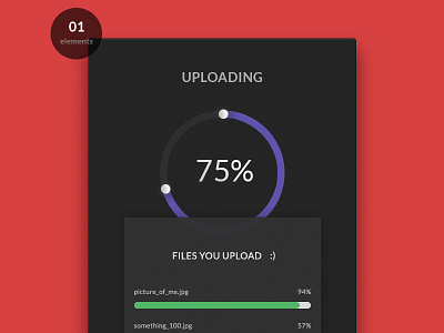 Day 001 / Uploading widget design flat red uploading