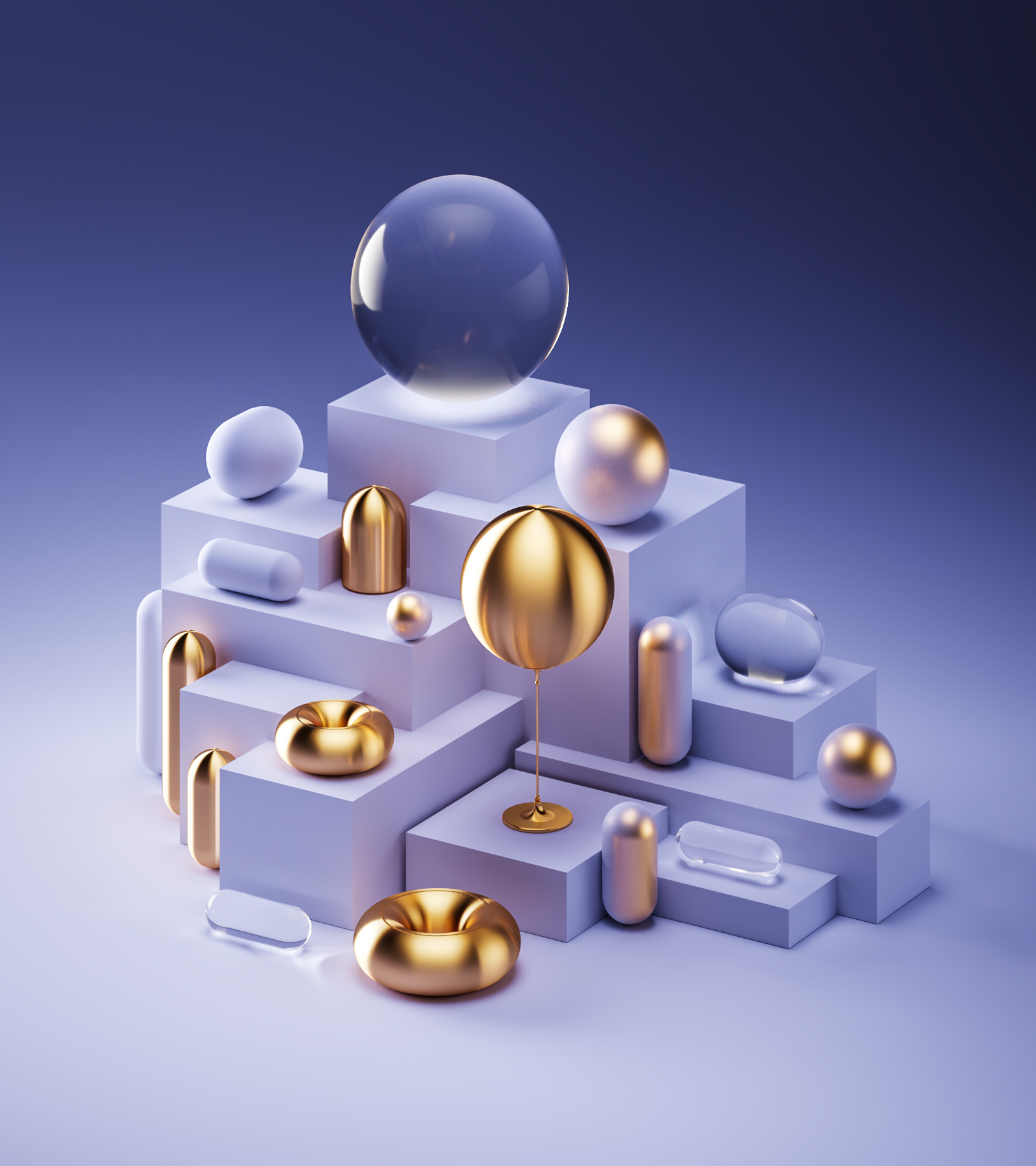 Purple composition 3d candy gloss gold illustration isometry purple render