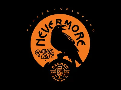 Nevermore Pumpkin Ale - Barnett & Son ale label pumpkin raven shirt