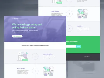 Beta Landing Page for Teestyle beta illustration landing landing page page purple step subscribe tshirt