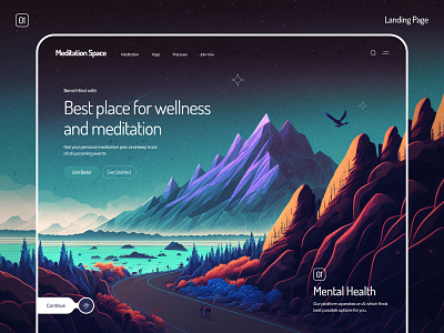 Meditation Space - Hero Page art body chill health hero page illustration landing page meditation mental health plans relax saas sleep startup startup project ui ux web web design website design wellness