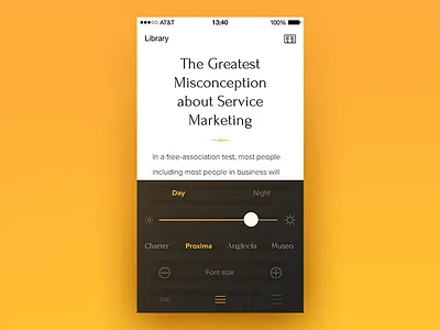 Reader settings app black blur flat font ios reader settings simple typography yellow
