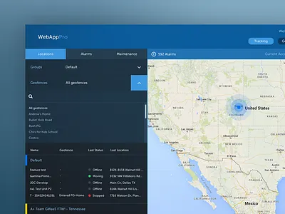Webapp Dashboard dark dashboard icons map search ui user ux web webapp