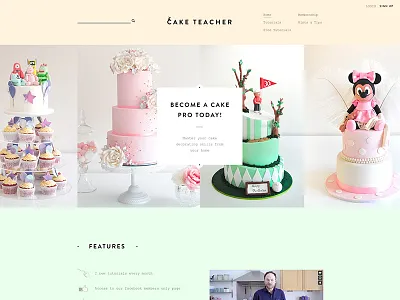 Cake Teacher design layout minimal pastels startup tutorials typography website