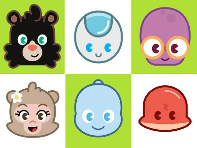 KIZIPAD characters bear characters chibby crab cute line art mascot monkey octopus robot shark vector art