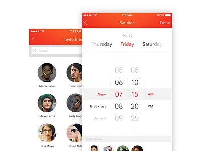 Yummzy - Food Locator [iOS App Concept] app calendar date food invite ios mobile navigation restaurant time ui user interface