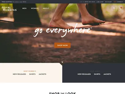 Royal Robbins Homepage brand clothing design ecommerce homepage lifestyle outdoors photography shop website