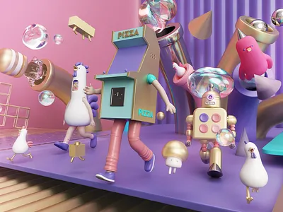 ARCADE & THINGS 3d arcade bullet character chicken games gold monster pizza render run water