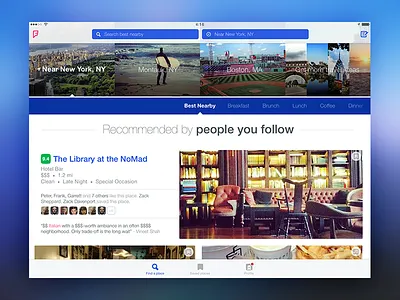 Foursquare for iPad app blue explore foursquare home interface ios ipad landscape photos ui ux