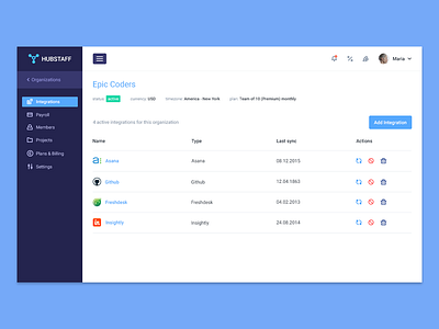 Integrations screen [v2] admin app clean dashboard flat integrations redesign sidebar ui ux web