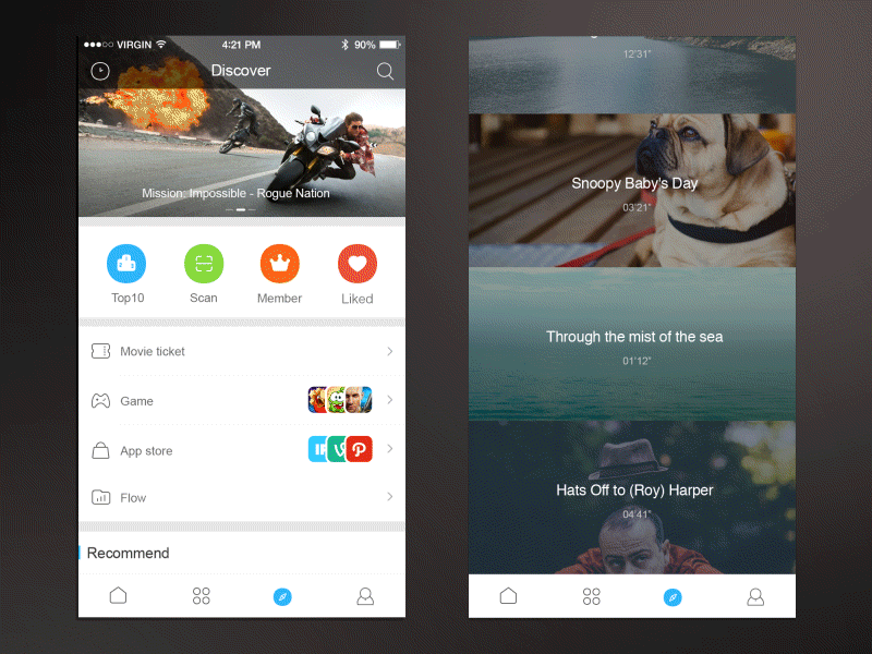 Discover Page discover flat flat design gif ios iphone search ui user experience user interface ux youku