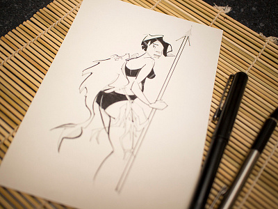 Inktober #12 black and white fish girl illustration ink inktober sexy spear swim woman