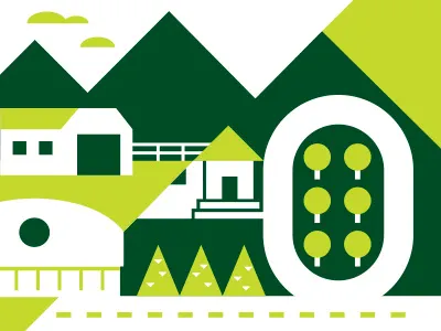 CSU Cover Illustration building colorado colorado state university csu illustration landscape mountains road trees trombone