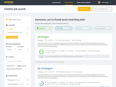 Gooroo - Job Listings filters job results jobs listing recruitment results search start up ui ux