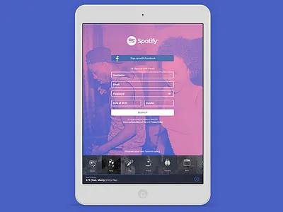 Spotify Sign up with Music Preview app dailyui ipad sign up spotify ui ux