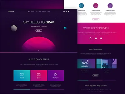 Grav app clean cms colorful design flat flat file landing page minimal space ui ux