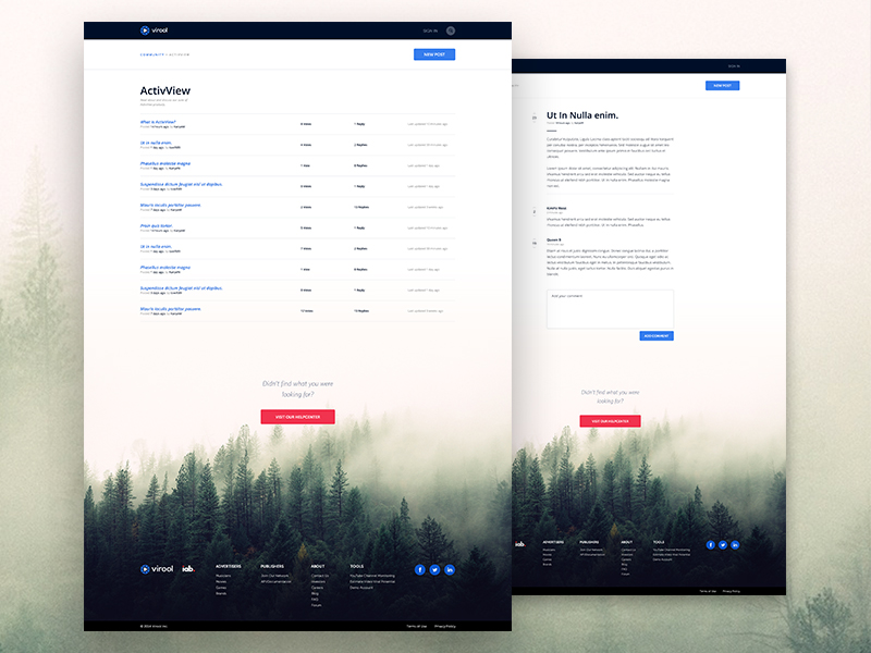 Forum community footer forum layout minimalistic post ui virool web webpage website