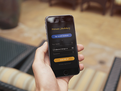 PrivateHolidays Sign Up dailyui dark design privateholidays signup ui ui design