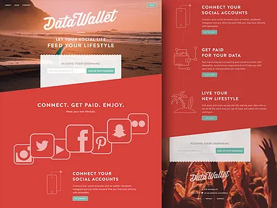 Datawallet - landing page header icons landing page parallax social media ui user interface ux video