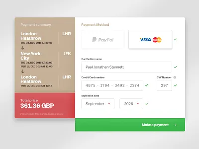 Daily UI - 002 - Checkout form airline checkout creditcard dailyui flight form payment ticket