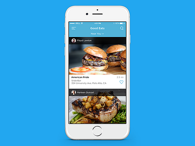 Good Eats App clean food home screen social timeline