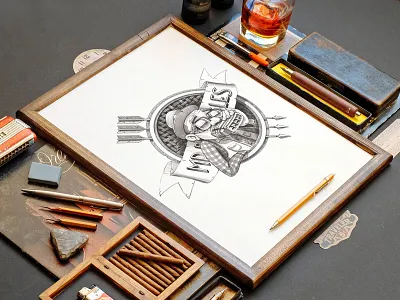 Mr.Bojangles arrow artua badge character concept harmonica illustration music pencil sketch