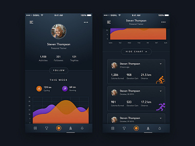 Sport Tracking App - Profile app chart dark fitness ios profile sport timeline ui ux
