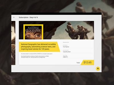 Daily UI 002 :: Credit Card Checkout :: NationalGeo Subscription checkout material design ui