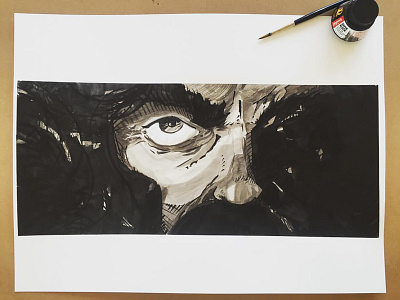 Cowboy Close Up analog black and white drawing hand drawn illustration indiaink ink inktober painting watercolor