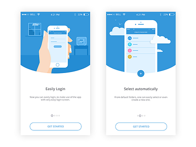 Walkthrough for a locker app audio coachmark login more pictures start ui video walkthrough