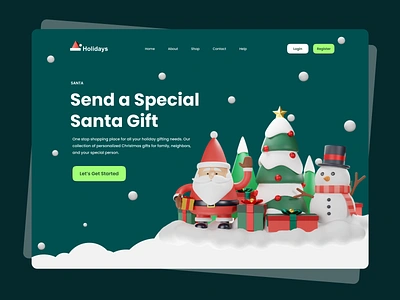 Gift Shop Landing Page 3d character design christmas christmas tree gift gift shop hero illustration landing landing page santa snowman ui website