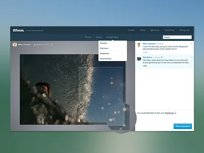 Photo Feedback Evolution avatar comments form header highlight interface nav photo photography surf ui website