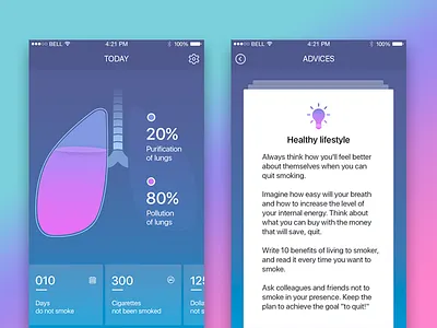Stop Smoking app app clean flat health ios lungs minimal smoking ui ukraine ux